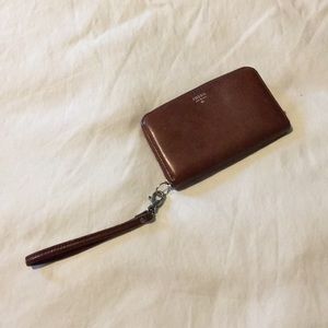Fossil brown leather wristlet clutch wallet